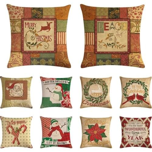 1Pcs 45*45cm Christmas Deer Gifts Pattern Cotton Linen Throw Pillow Cushion Cover Car Home Sofa Decorative Pillowcase 1498