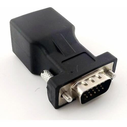1pc RJ45 Female to DB15 Serial VGA Male Network Converter Extender Adapter Connector Cable Black