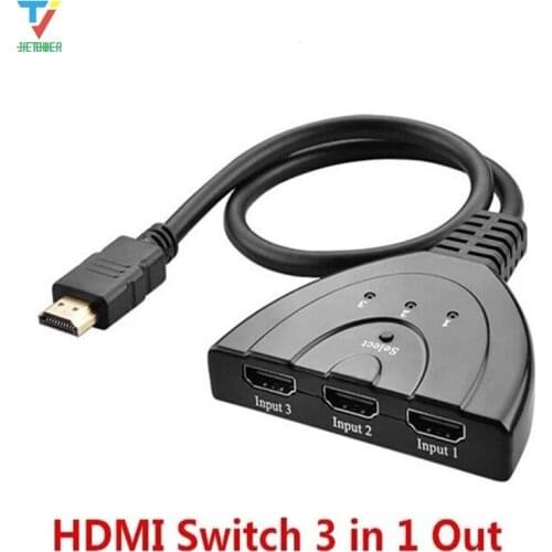 100pcs/lot 3 Port HDMI Splitter sp1080P 3D Switcher 3x1 Auto Switch 3-In 1-Out With 50 CM Pigtail Converter 3 in 1 out Cable