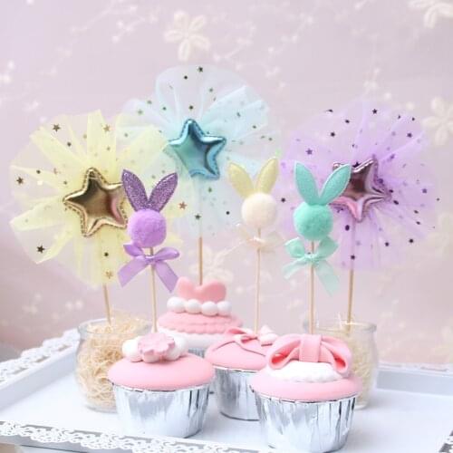 1pc/3pcs Cupcake Decoration Baby Shower Kids Birthday Party Wedding Favor Sup Colorful Lace Star Rabbit Birthday Cake Topper