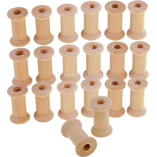 20pcs Vintage Natural Wooden Empty Thread Spool Coils Bobbin Tool DIY Roller for Sewing Crafts Wire Ribbon Needlework