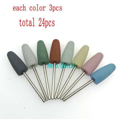 24pcs Dental Lab Silicon Polisher Grinding Head Rubber with Shank 2.35mm