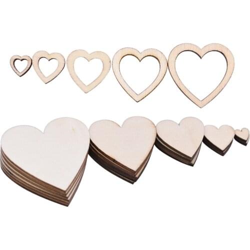 50-200pcs 10-50mm Wooden Love Heart Shape Confetti DIY Craft Accessories for Wedding Party Home Table Decoration