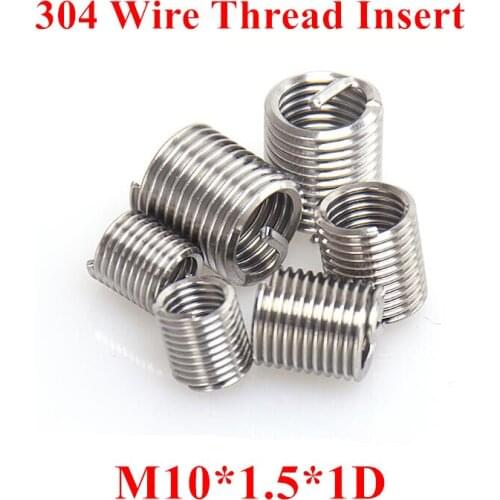 50pcs M10*1.5*1D M10 Wire Thread Insert 304 Stainless steel m10 Screw Bushing, m10*1D Wire Screw Sleeve Thread Repair Insert