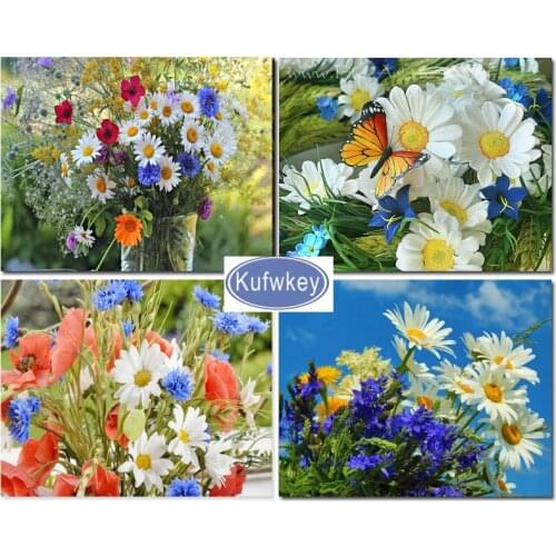 White diasy 5d Diamond Embroidery Full Square/Round Rhinestones Diamond Mosaic Layout Cross Stitch Kit still life Diamond flower