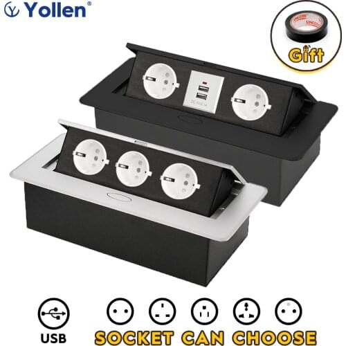 Aluminum Panel white socket EU Standard Hidden Type Table Socket USB/3EUR/Universal office kitchen accessories cabinet desktop