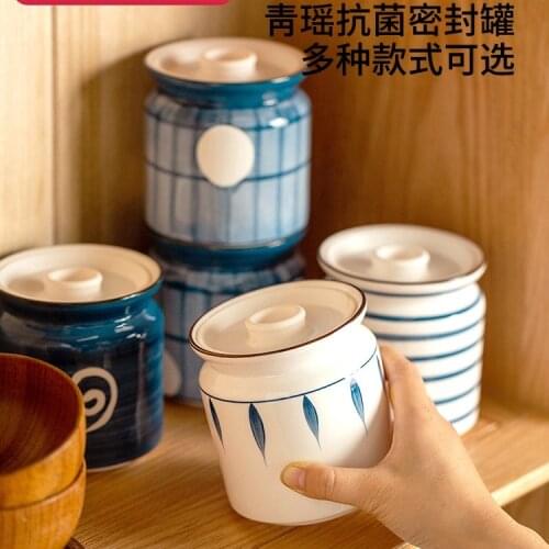 Qiyao Antibacterial Sealed Jar Ceramic Kimchi Jar a Bottle of Honey Grains Snack Dry Goods Storage Tank with Lid