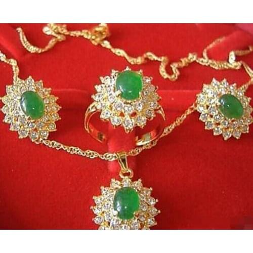 FREE SHIPPING>>@> free shipping 00686 Jewelry natural Green stone Necklace Earring Ring set Natural jewelry