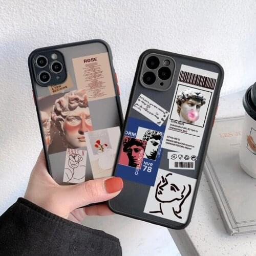 Art Abstract Phone Case For iPhone 11 12 Pro Max 7 8 Plus Mini X XR Xs SE20 Matte Clear Rose Pattern Letter Matter Bumper Shell