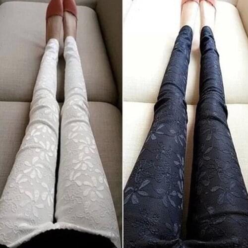 OkayMom Black White Lace Maternity Pants Pregnancy Clothes Pregnant Women Skinny Leggings For Summer Autumn Spring