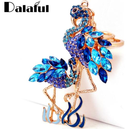 Delicate Double Flamingo Bird Key Chains Rings Holder For Car Crystal Rhinestone Bag Pendant For Women Keyrings KeyChains K277