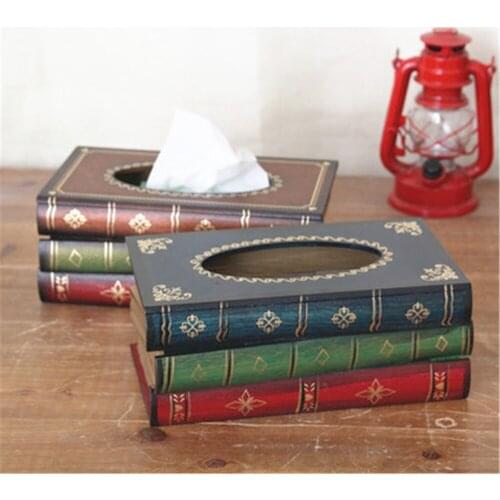Retro Wooden Tissue Boxes Creative Book-Shape Toilet Paper Holders Kitchen Napkin Holder Luxurious Tissue Organizer Home Decor
