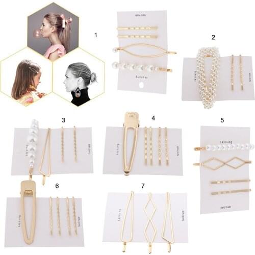Kids Metal Hair Barrette Hairpin Pearl Hair Clip Clamps Styling Jewelry Set