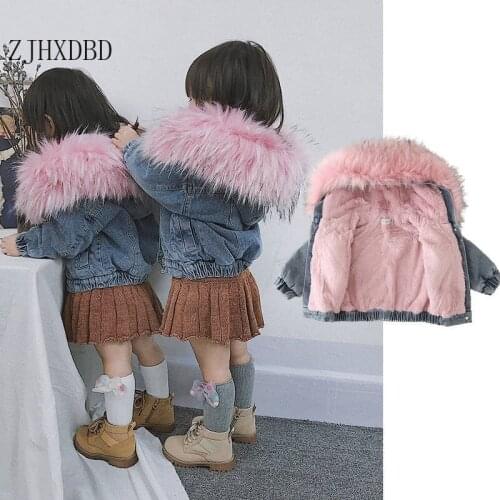 Baby Girl Denim Jacket for Girl Fur Coats Toddler Girl Outfits Plus Velvet Girl Jackets Kids Winter Clothes Children Outerwear
