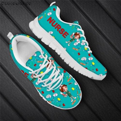 ELVISWORDS Cartoon Nurse Design Womens Leisure Hiking Sports Shoes Comfortable Females Sneaker Flats Lace-up zapatos mujer