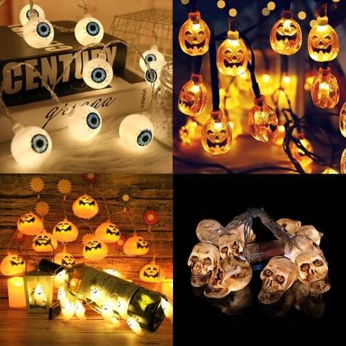 1.5M 10LED Halloween Pumpkin Spider Bat Skull String Lights Lamp DIY Hanging Horror Halloween Decoration For Home Party Supplies