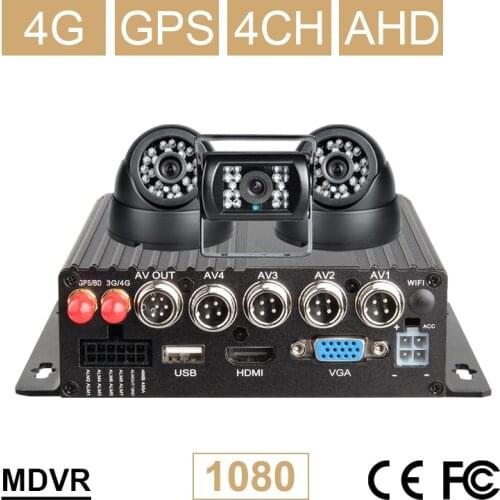 3PCS Car Camera 4CH 4G Lte Network GPS Positioning 1080P Dual SD Card Car Video Recorder Mobile Dvr Kits PC/Phone Remote Video