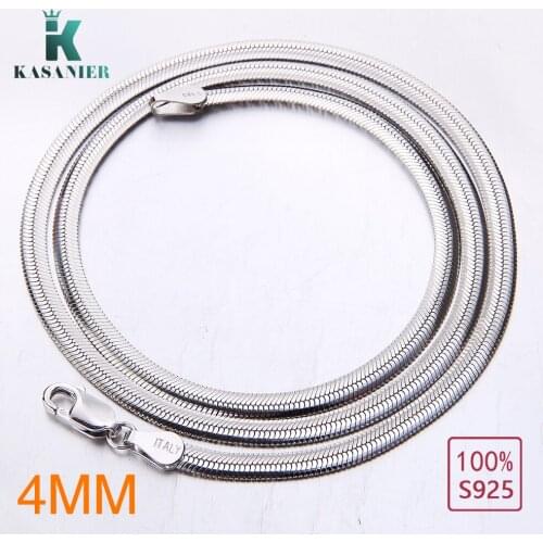 KASANIER Real S925 Sterling Silver Men Necklace With "925" Stamp 4MM Wide snake bone Necklace Factory price high quality
