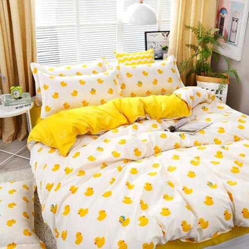 White Little Yellow Duck Bedding Sets Cute Duvet Cover With Pillowcase Twin Full Queen King Size 3/4Pcs Bed Sheet