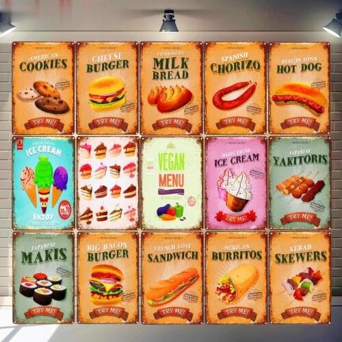 Vegan Menu Vintage Metal Tin Signs Burritos Spanish Chorizo Poster Pub Bar Restaurant Decoration American Cookies Wall Art Decor