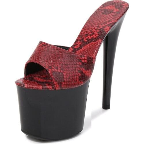 Model Show 17 20 CM Platform Super High Heel Slippers Female Snakeskin Pattern Summer New 2021 Stripper Large Size Womens Shoes