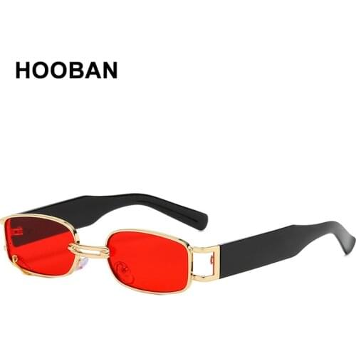 HOOBAN Fashion Small Square Sunglasses Men Women Vintage Alloy Circle Pendant Sun Glasses Luxury Clear Lens Eyewear UV400