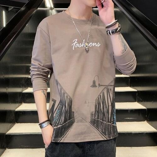 Mens Long-sleeved Printed T-shirt O-neck Loose Causal Men T-shirt 2020 New Autumn Youth T Shirt Harajuku Streetwear Tops Tee