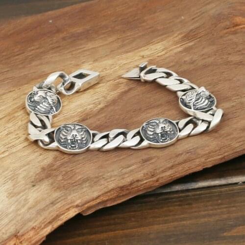 Wholesale S925 Sterling Silver Jewelry Mens Fashion Handmade Retro Thai Silver 3 Tiger Domineering Personality Bracelet