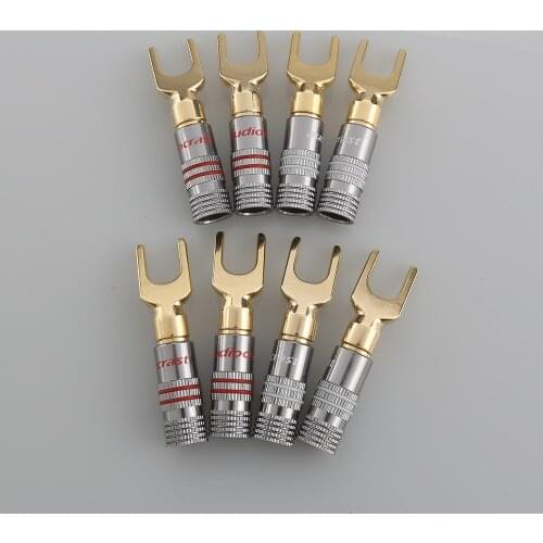 New Audiocarst BY839G Brass Gold-Plated spade plug Terminal Connector speaker cable Extension adapter Y plug Speaker Cable