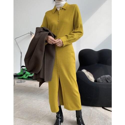 Obrix Preppy Style Female Spring Autumn Dress Square Collar Single Breasted Full Sleeve Mid Calf Length Outfit For Women
