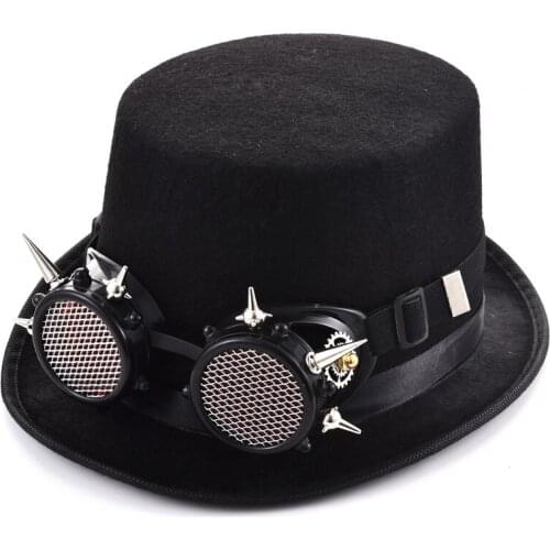Steampunk Rivets Goggles Hat Gothic Victorian Fedoras with Glasses for Halloween Lolita Cosplay Spikes Goggles Hats Headwear