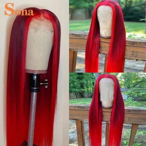 13X6 Red Lace Front Human Hair Wigs Pre Plucked Brazilian Remy Colored Highlight Wig 180% HD Transparent Lace Wig for Women