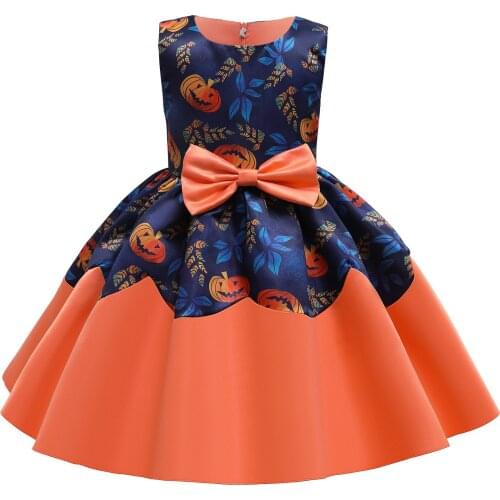 Pumpkin Girls Princess Dresses Holiday Funny Party Dress Halloween Carnival Cosplay Costume Baby Girls Print Performance Clothes