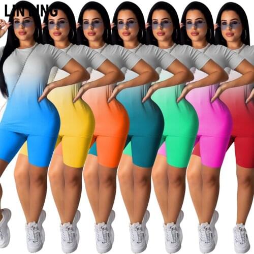 LINLING Womens 2 Piece Outfit Tracksuit Casual Short Sleeve Solid Color Loose Large Size T-Shirts Bodycon Shorts Set Summer