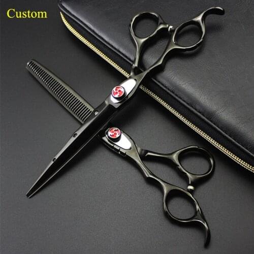 Custom professional japan Left handed 7'' Laser wire hair scissors Serrated cutting barber thinning shears hairdressing scissors