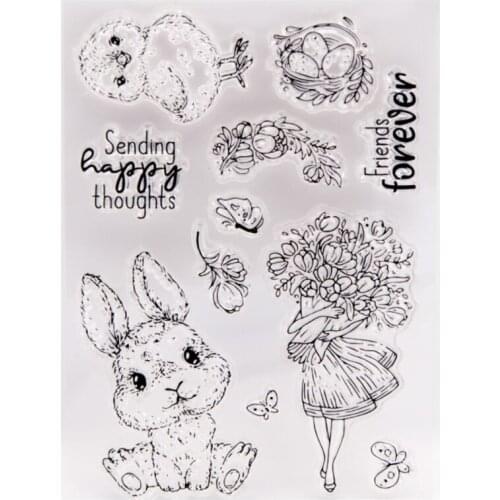 1pc Easter Bunny Transparent Clear Silicone Stamp Seal DIY Scrapbook Rubber Stencil Coloring Diary Decor Office School Supplies