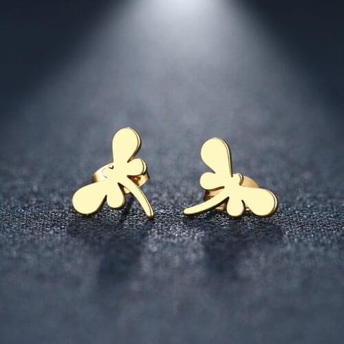 CACANA Stainless Steel Stud Earring For Women Man Big Dragonfly Gold And Silver Color Lovers Engagement Jewelry Drop Shipping