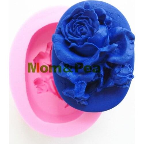 Mom&Pea 0400 Free Shipping Rose Silicone Soap Mold Cake Decoration Fondant Cake 3D Mold Food Grade Silicone Mould