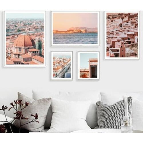 Nordic Posters Prints Nordic City Building Landscape Sea Wall Pictures for Living Room Home DecorationWall Art Canvas Painting