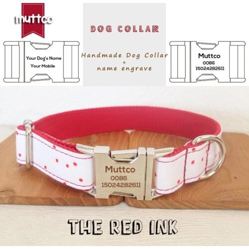 MUTTCO engraved metal buckle dog collar THE RED INK handmade poly satin and nylon 5 sizes dog collar UDC093