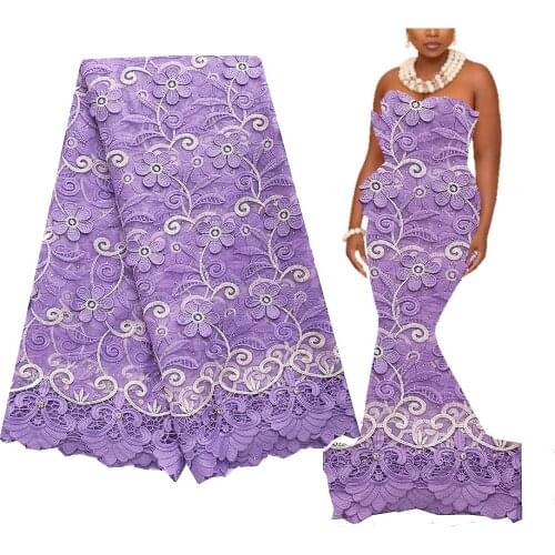 Purple African French Lace 2021 Swiss Cord Materials African Lace Fabric 5 Yards Big Rhinestones Guipure Tulle Fabric Net Lace