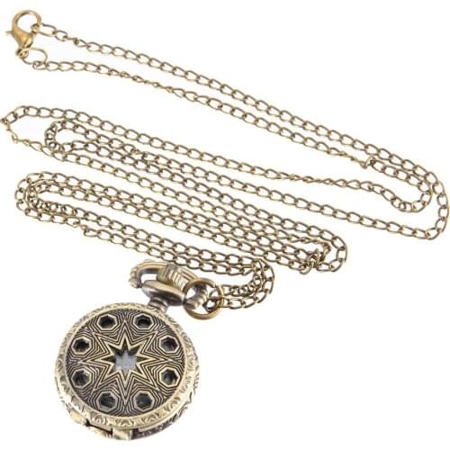 Vintage Pocket Watch Bronze Color Quartz Watch Cool Chain Hollow Pentagram Watches LXH