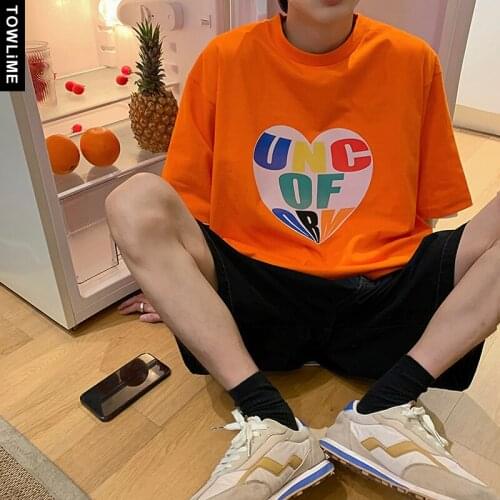 High Quanlity Summer Harajuku Cute Heart Letter Printed Short Sleeve Cotton T Shirts For Men Korean Women Loose Casual Tees Tops