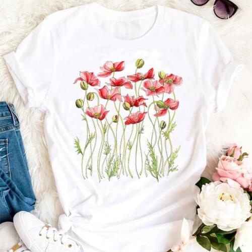 Women Summer 2021 Flower Watercolor Fashion Beach Clothing Cartoon Female Tshirts Clothes Graphic T Top Lady Print Tee T-Shirt