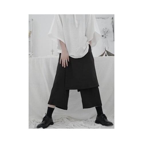 Yamamoto Black Capri Pants womens loose double layer personality design feeling minority Japanese wide legs casual pants