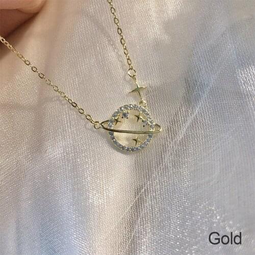 Simple Gold Silver Color Simple Diamond Planet 3/4/5MM Zircon Pendant Necklace Women Fashion Wedding Party Jewelry Accessories
