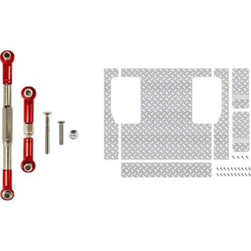 2 Set RC Car Part: 1 Set Steering Link Rod Pull Rod & 1 Set Metal Rear Trunk Decorative Board Anti-Slip Skid Plate