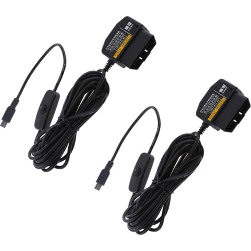 2Pcs 12/24V To 5V Car Dash Cam Hardwire Adapter Step Down Cable DVR OBD Line