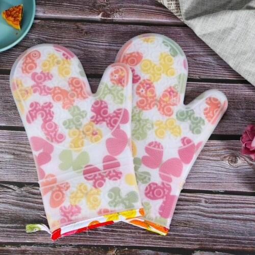2Pcs Heat Resistant Silicone Cotton Glove Thicken BBQ Grill Gloves Kitchen Waterproof Oven Cooking Mitts Grill Baking Gloves