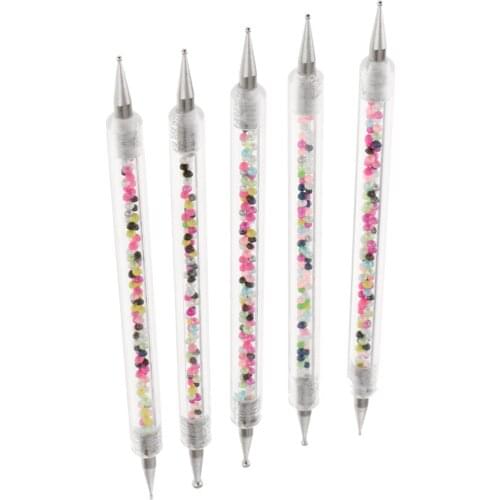 5pc 2 Way Glitter Rhinestone Nail Art Painting Dotting Pen Nails Brush Set